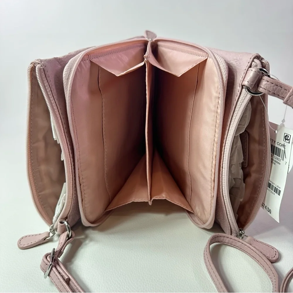NEW Women's Gianni Bernini Pink Rose Triple Zip Dasher Leather Crossbody - Picture 7 of 12